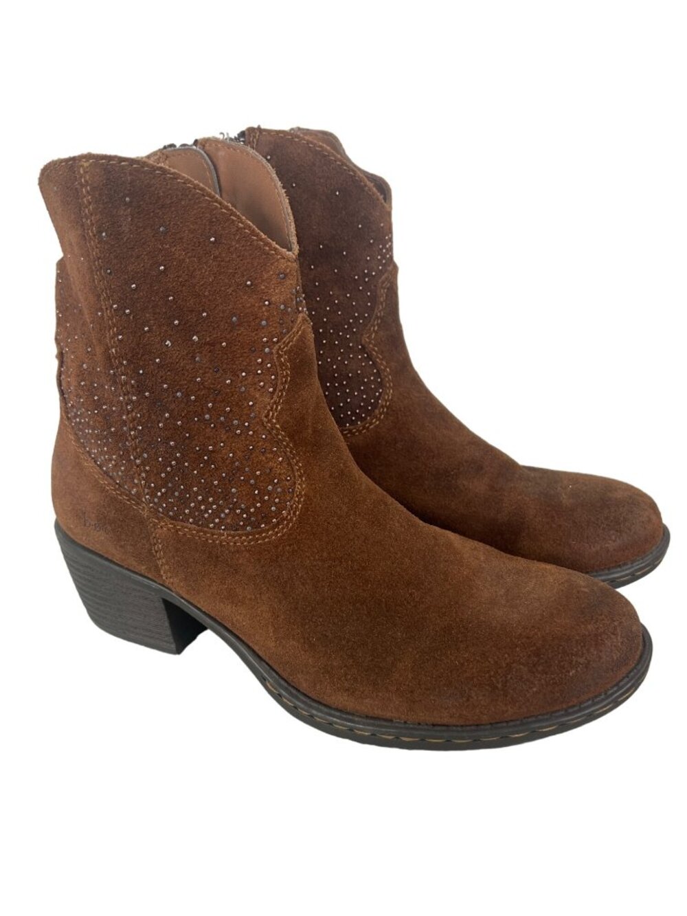 Born Boc Boots Size 7 Cake 13 Studded Ankle Brown Suede Leather Ranch Western